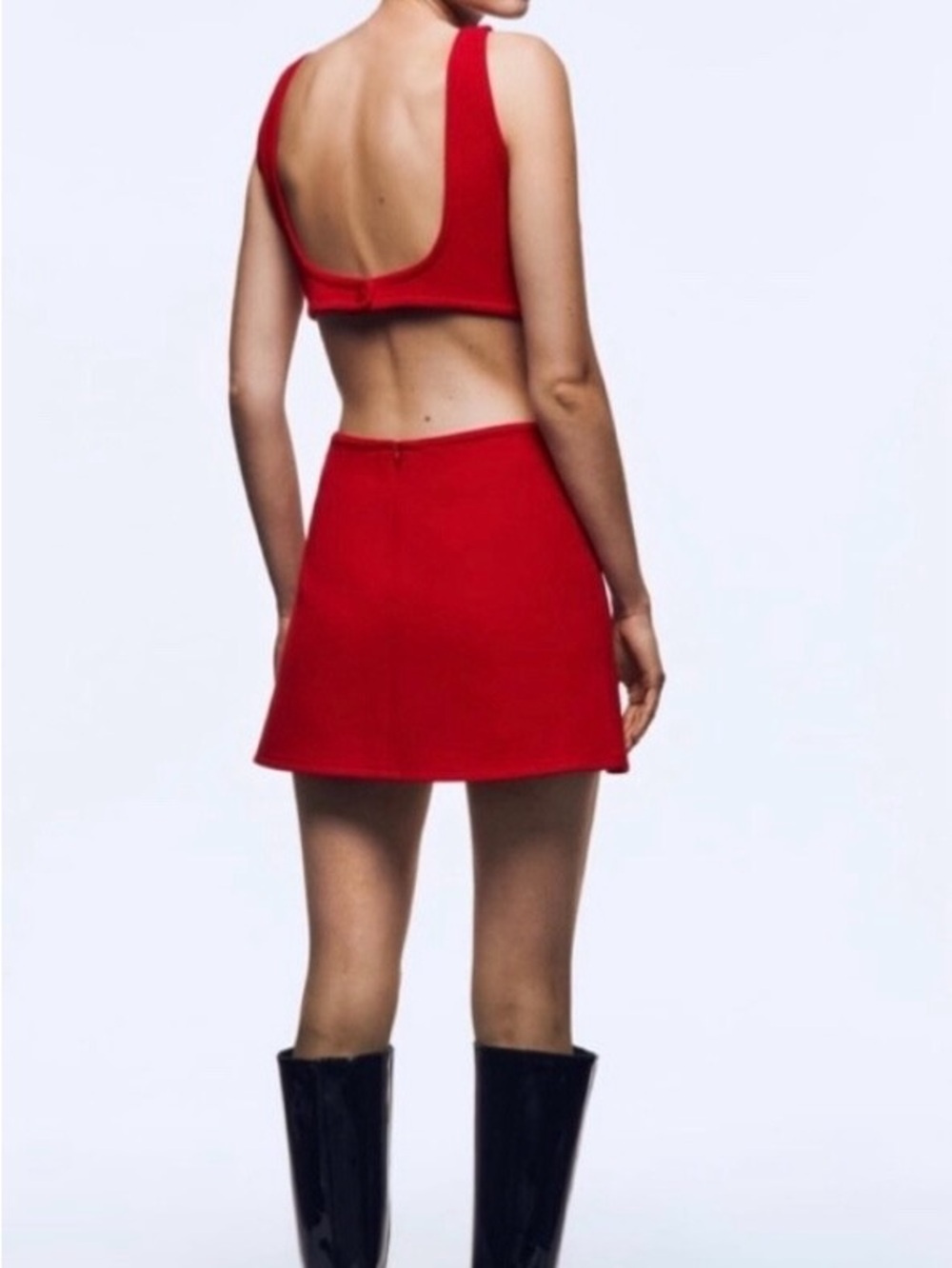 Zara S Red Mini sleeveless strappy backless flare Valentine’s Day dress